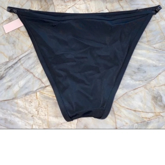 New VICTORIA SECRET Malibu Fabulous Logo Strap Swim Bottoms Black large - Picture 2 of 7